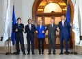 Os presidentes Javier Milei (Argentina), Lacalle Pou (Uruguai), Úrsula von der Leyen (Comissão Europeia), Lula (Brasil) e Santiago Peña (Paraguai), durante Cúpula do Mercosul (Ricardo Stuckert/Divulgação)